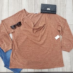 Fashion Nova Cowl Neck Orange Caramel Lightweight Sweater 1X NWT